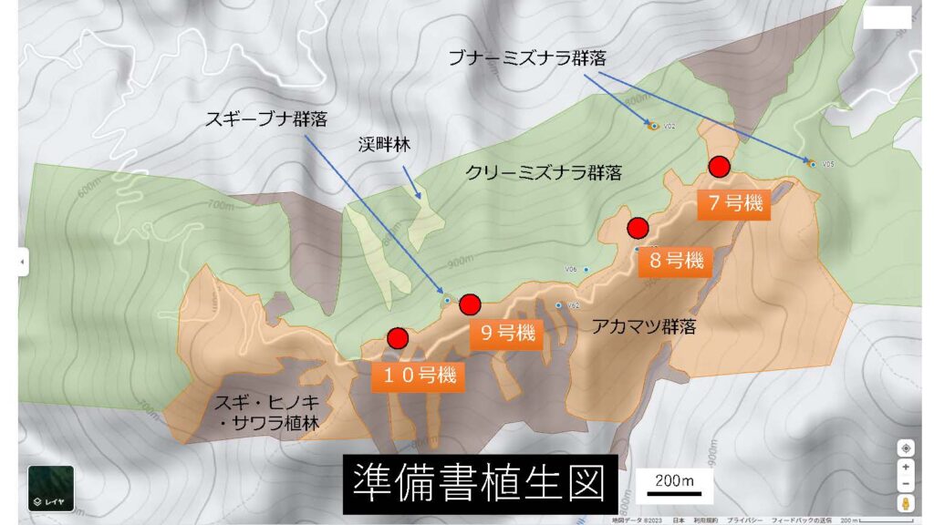 準備書植生図を示した地図