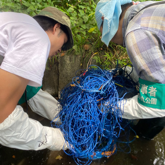 しば漬けを回収する調査員の写真