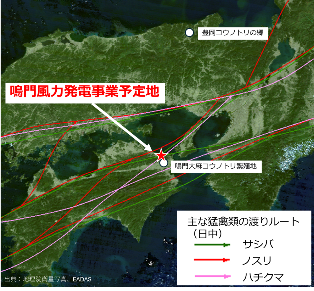 鳴門風力発電事業予定地を指示した地図データ